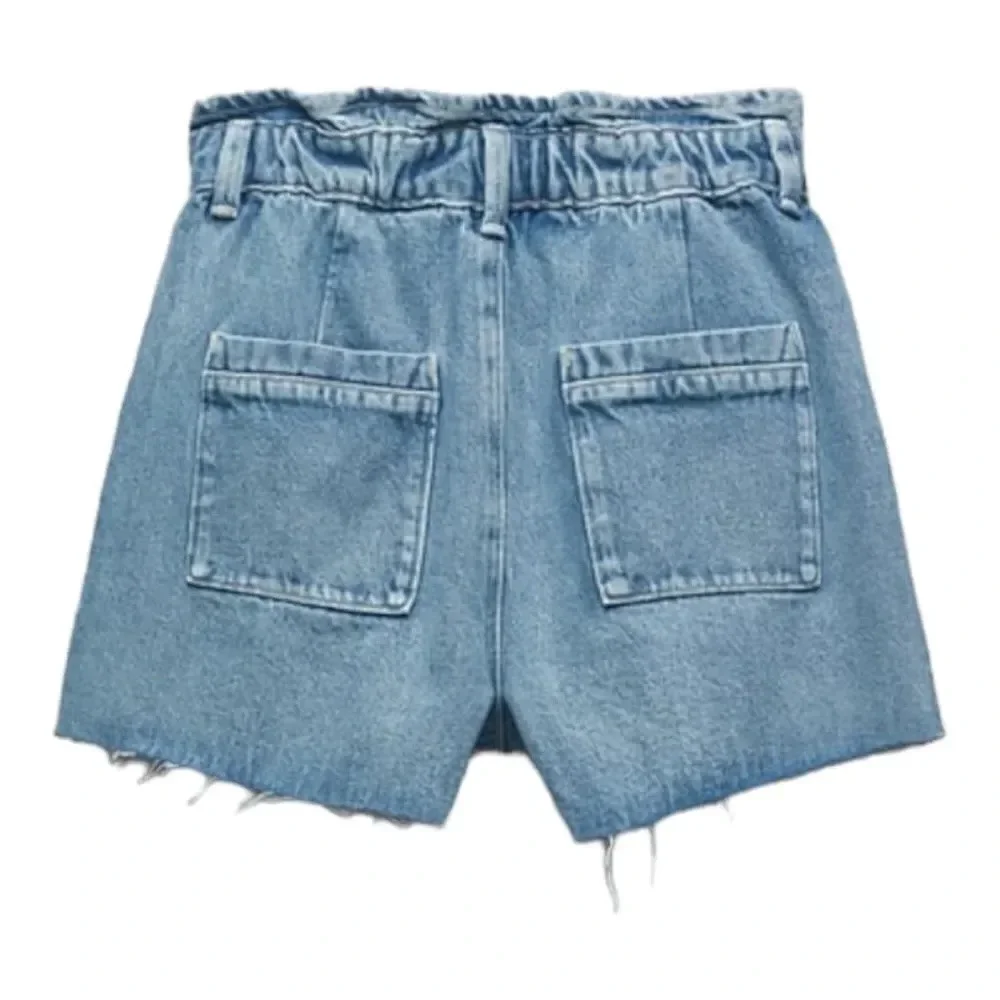 ZARA Z1975 Mid Blue High Rise Baggy Paperbag Shorts NWT Size 4